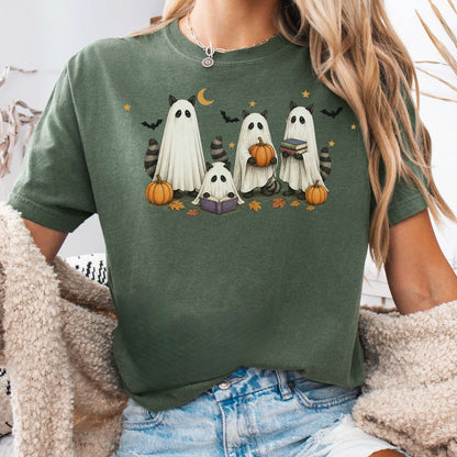 Mischievous Raccoon Ghosts Halloween T-Shirt