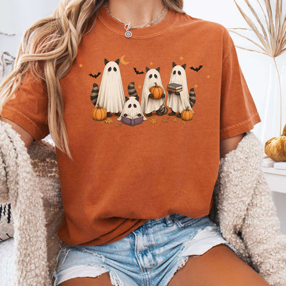 Mischievous Raccoon Ghosts Halloween T-Shirt