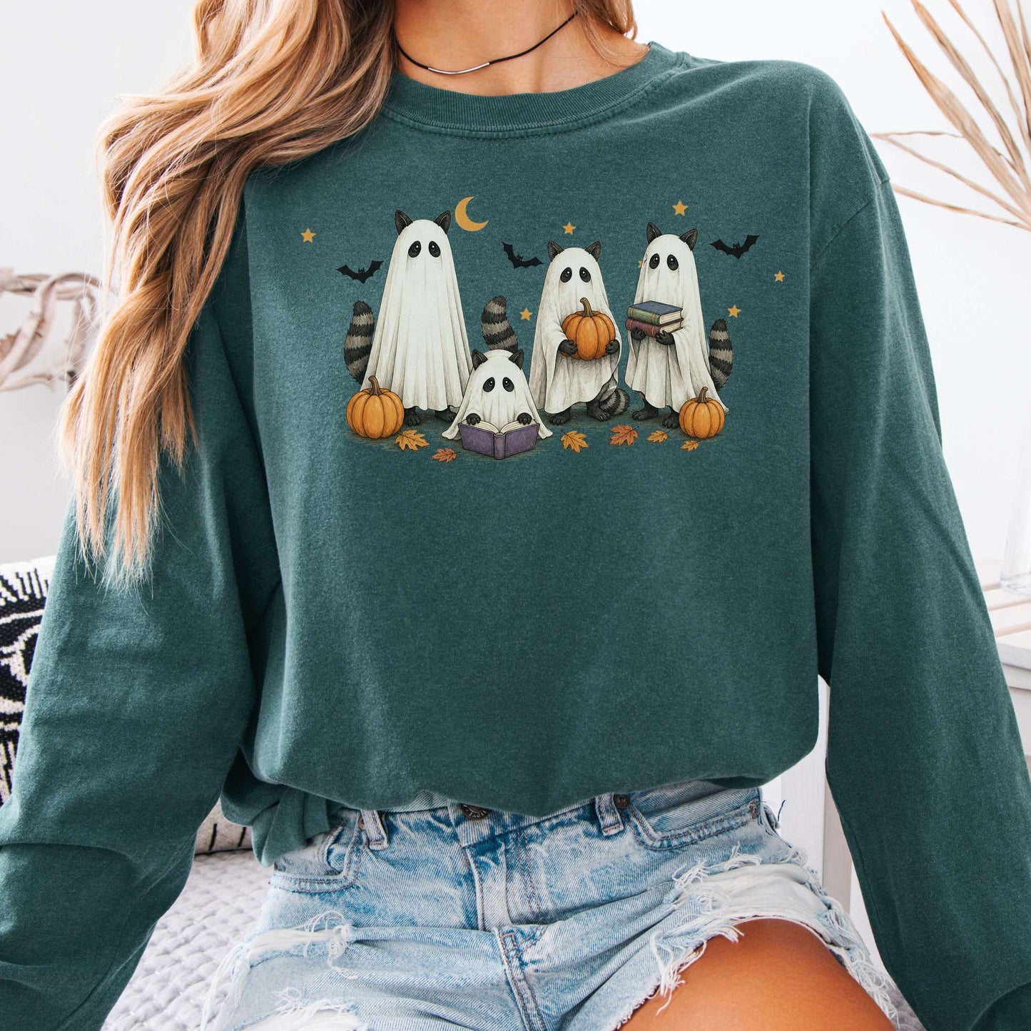 Mischievous Raccoon Ghosts Halloween Long Sleeve