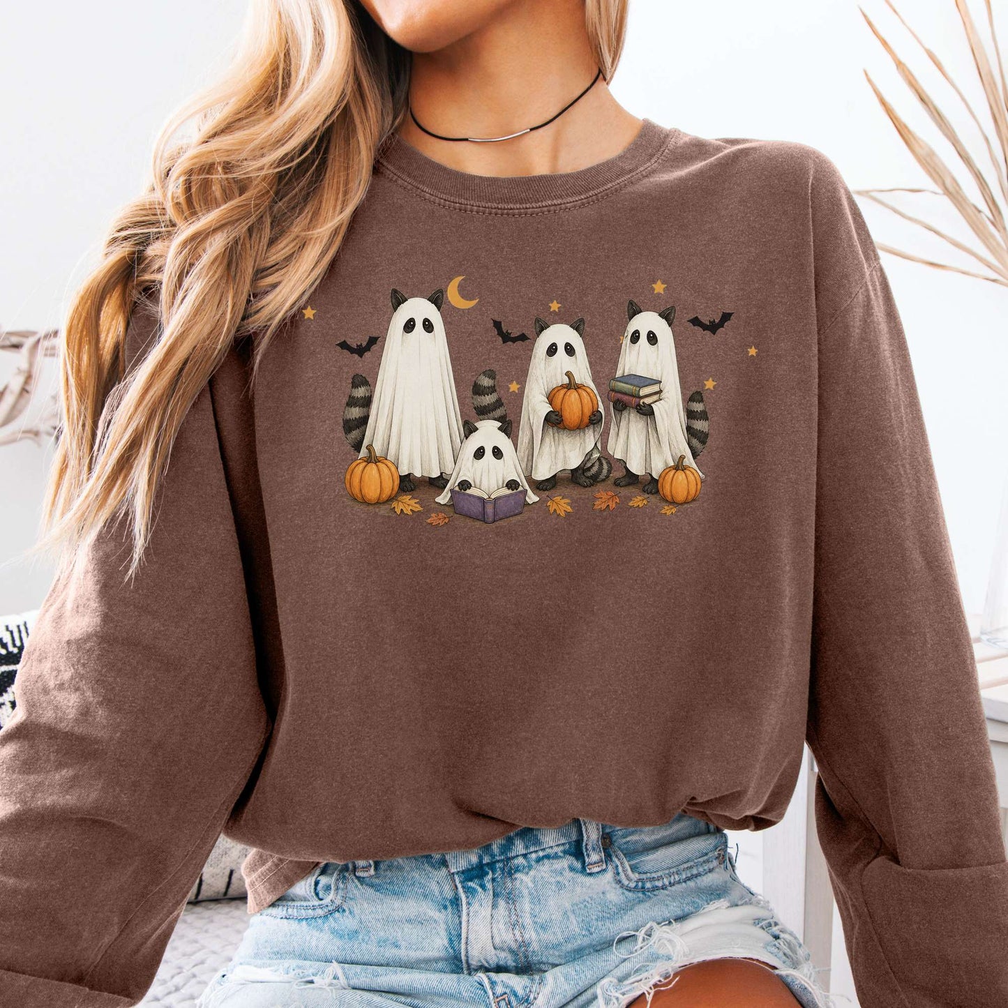 Mischievous Raccoon Ghosts Halloween Long Sleeve