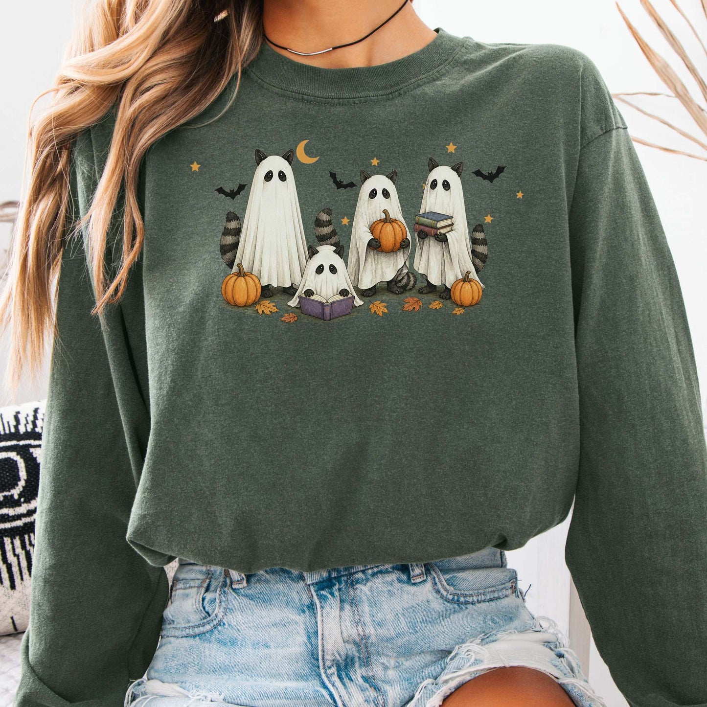Mischievous Raccoon Ghosts Halloween Long Sleeve