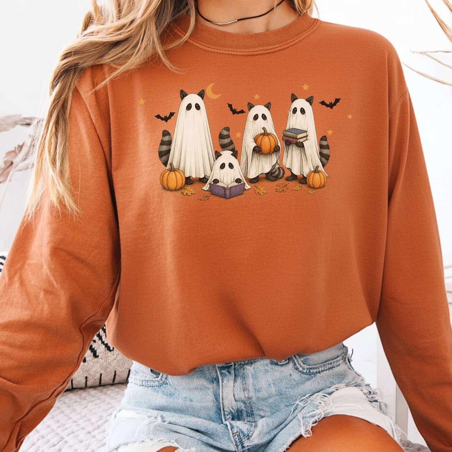 Mischievous Raccoon Ghosts Halloween Long Sleeve