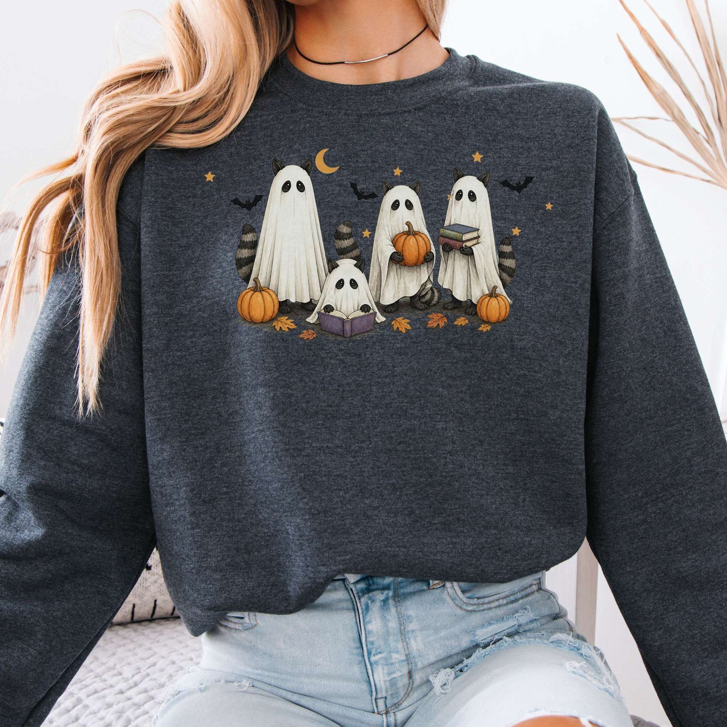 Mischievous Raccoon Ghosts Halloween Sweatshirt