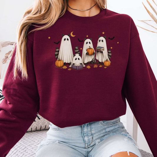 Mischievous Raccoon Ghosts Halloween Sweatshirt