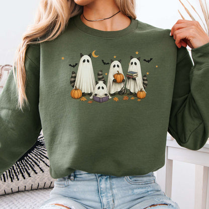 Mischievous Raccoon Ghosts Halloween Sweatshirt