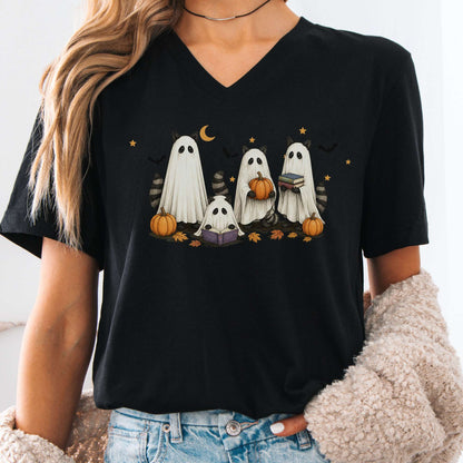 Mischievous Raccoon Ghosts Halloween V-Neck