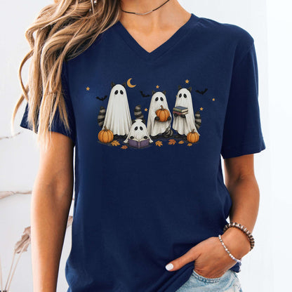 Mischievous Raccoon Ghosts Halloween V-Neck