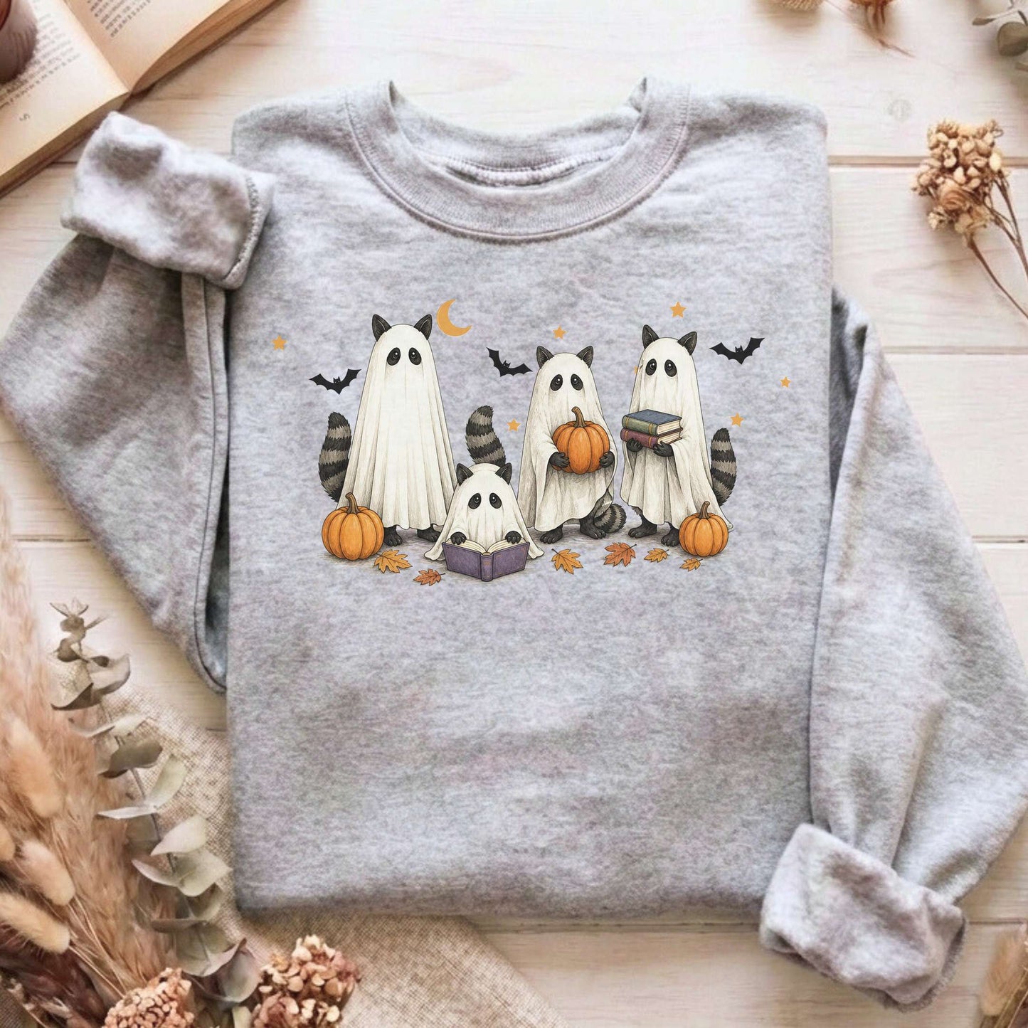 Mischievous Raccoon Ghosts Halloween Sweatshirt