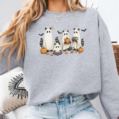 Mischievous Raccoon Ghosts Halloween Sweatshirt