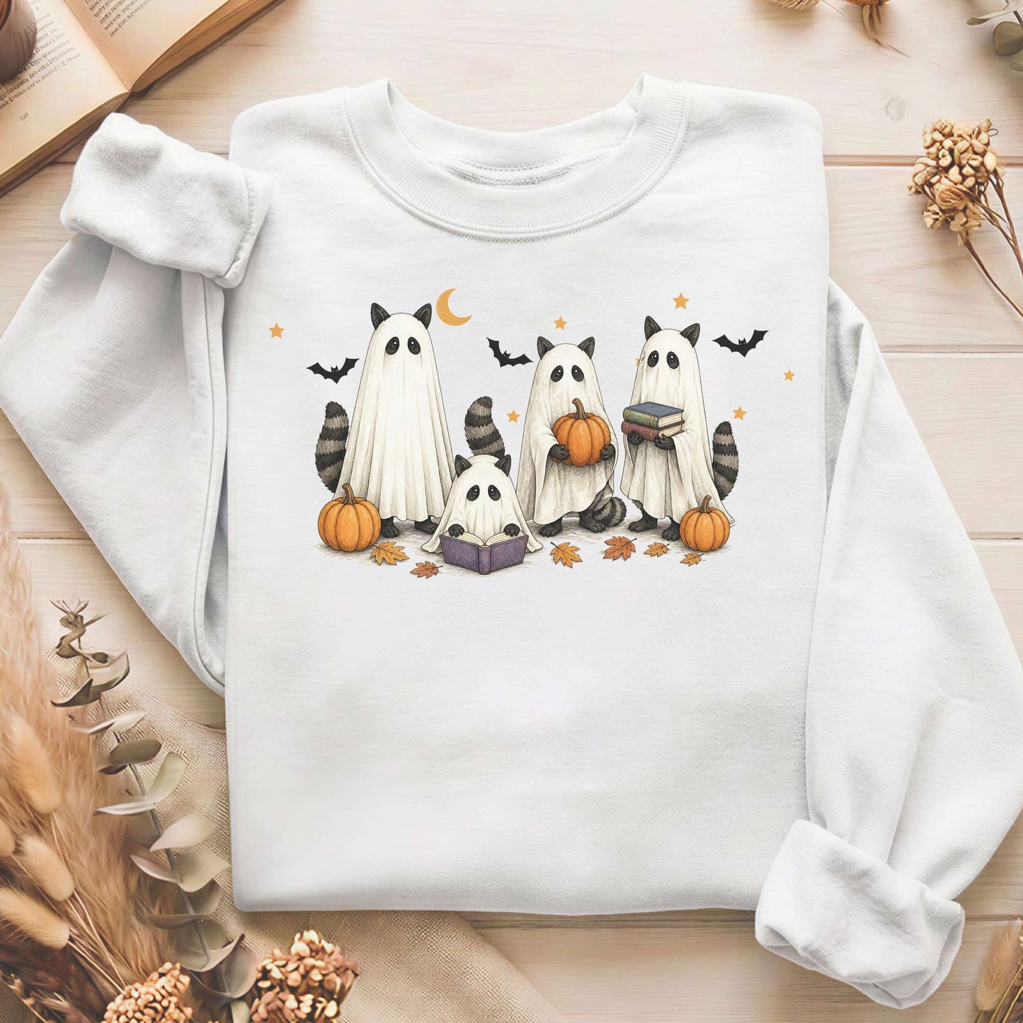 Mischievous Raccoon Ghosts Halloween Sweatshirt