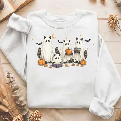 Mischievous Raccoon Ghosts Halloween Sweatshirt