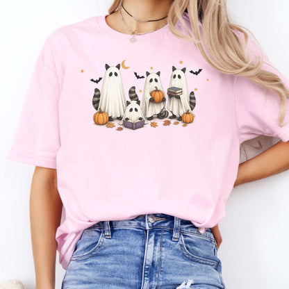 Mischievous Raccoon Ghosts Halloween T-Shirt