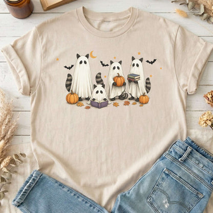 Mischievous Raccoon Ghosts Halloween T-Shirt