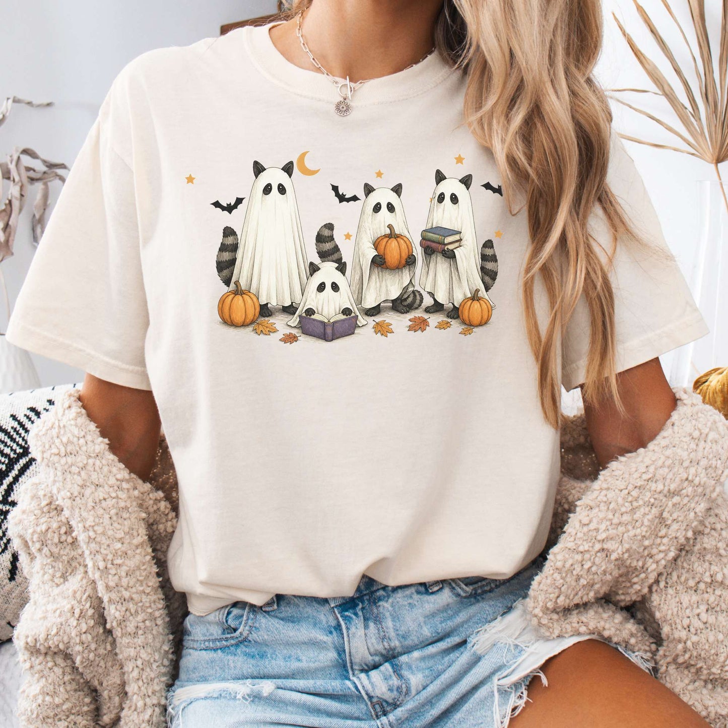 Mischievous Raccoon Ghosts Halloween T-Shirt