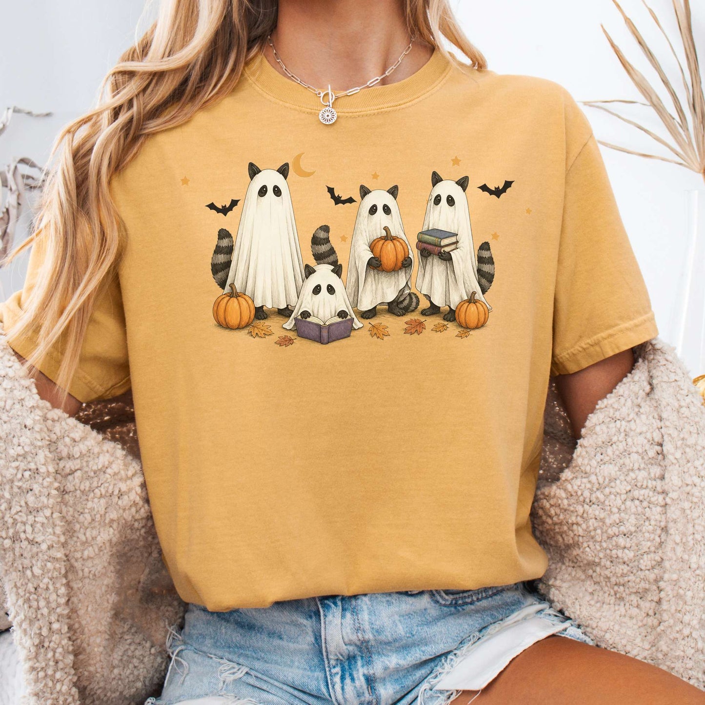 Mischievous Raccoon Ghosts Halloween T-Shirt