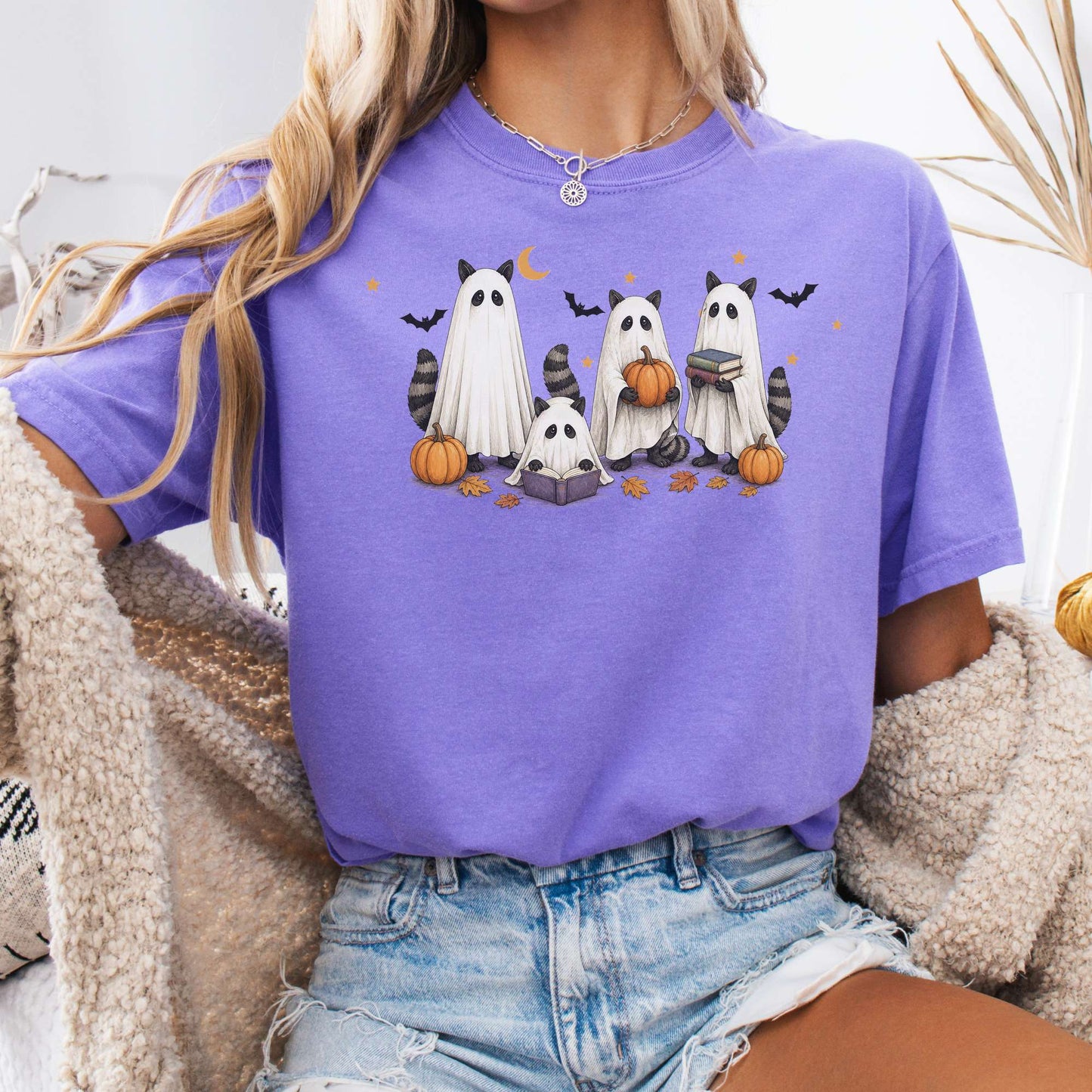 Mischievous Raccoon Ghosts Halloween T-Shirt