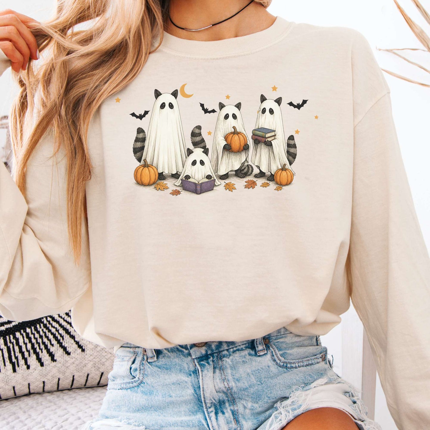 Mischievous Raccoon Ghosts Halloween Long Sleeve