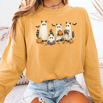 Mischievous Raccoon Ghosts Halloween Long Sleeve
