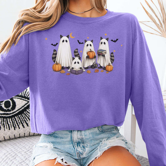 Mischievous Raccoon Ghosts Halloween Long Sleeve
