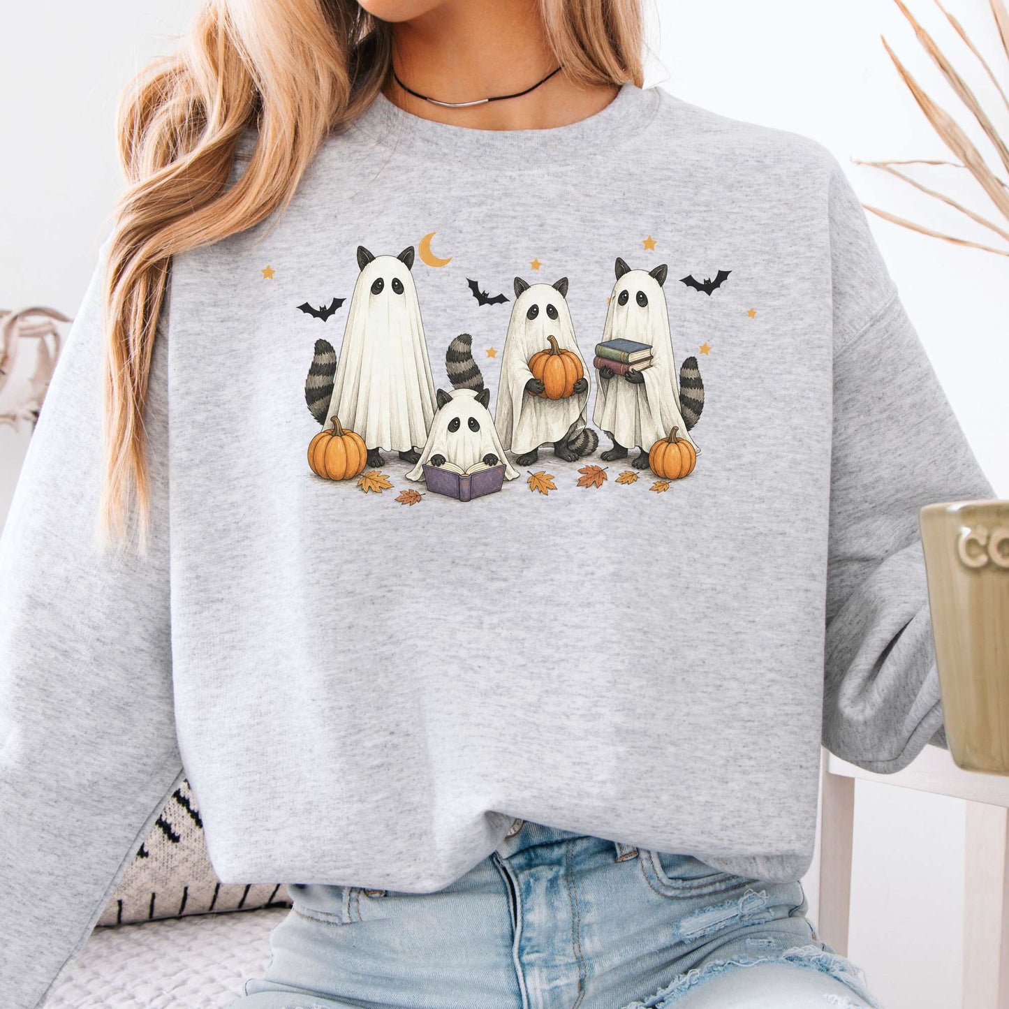 Mischievous Raccoon Ghosts Halloween Sweatshirt