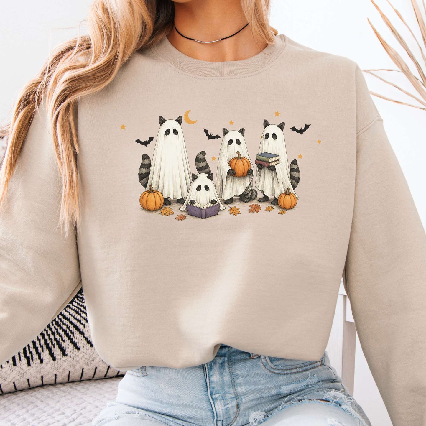 Mischievous Raccoon Ghosts Halloween Sweatshirt