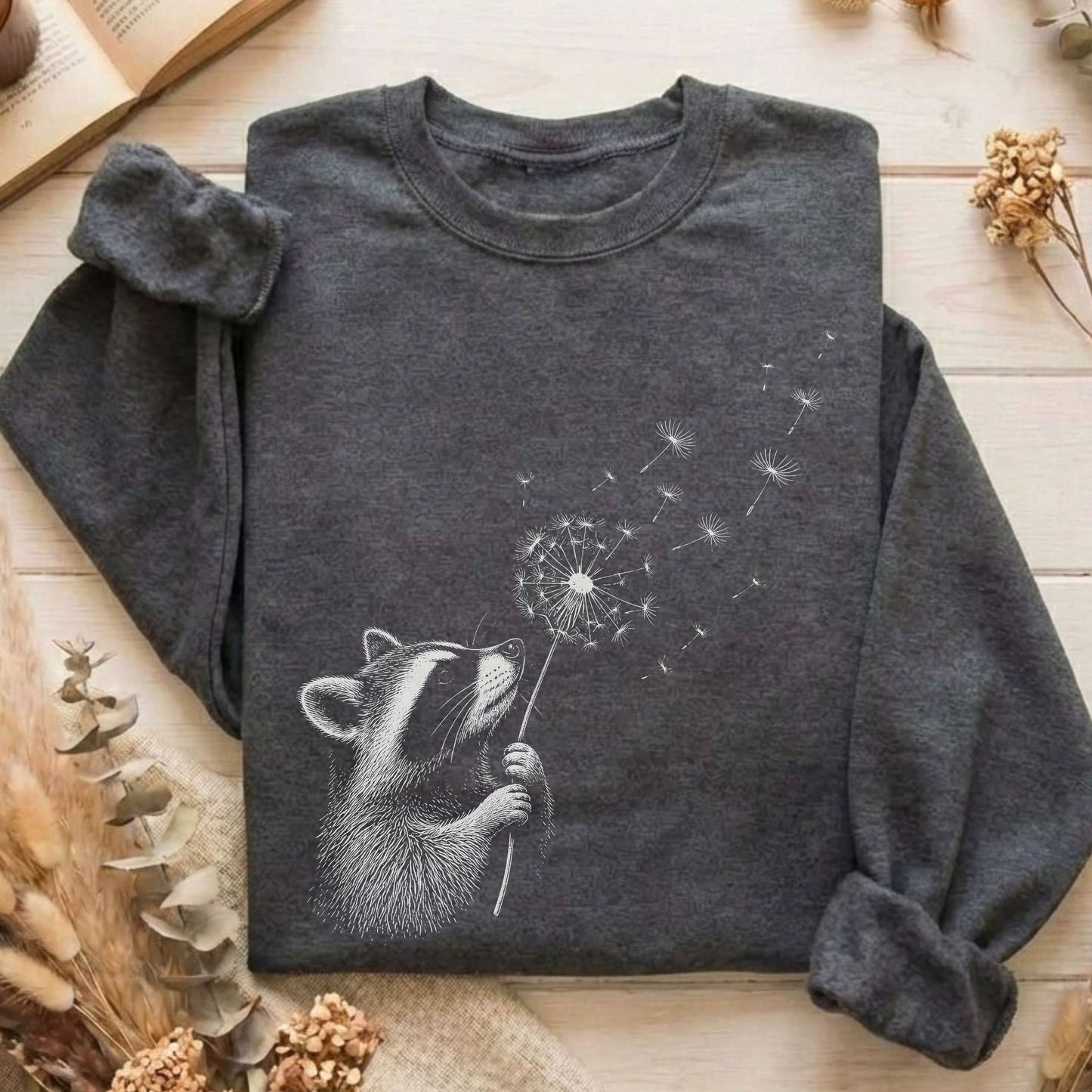 Dandelion Wish Whimsical Raccoon Sweatshirt