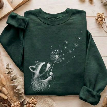 Dandelion Wish Whimsical Raccoon Sweatshirt