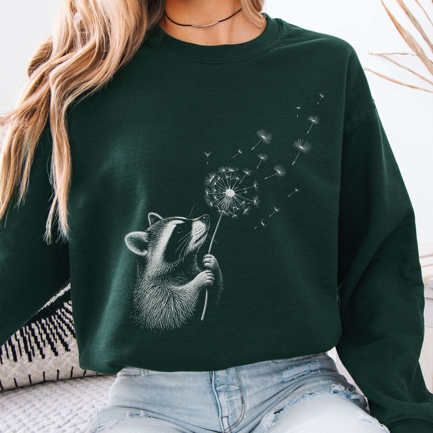 Dandelion Wish Whimsical Raccoon Sweatshirt