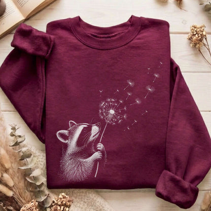 Dandelion Wish Whimsical Raccoon Sweatshirt