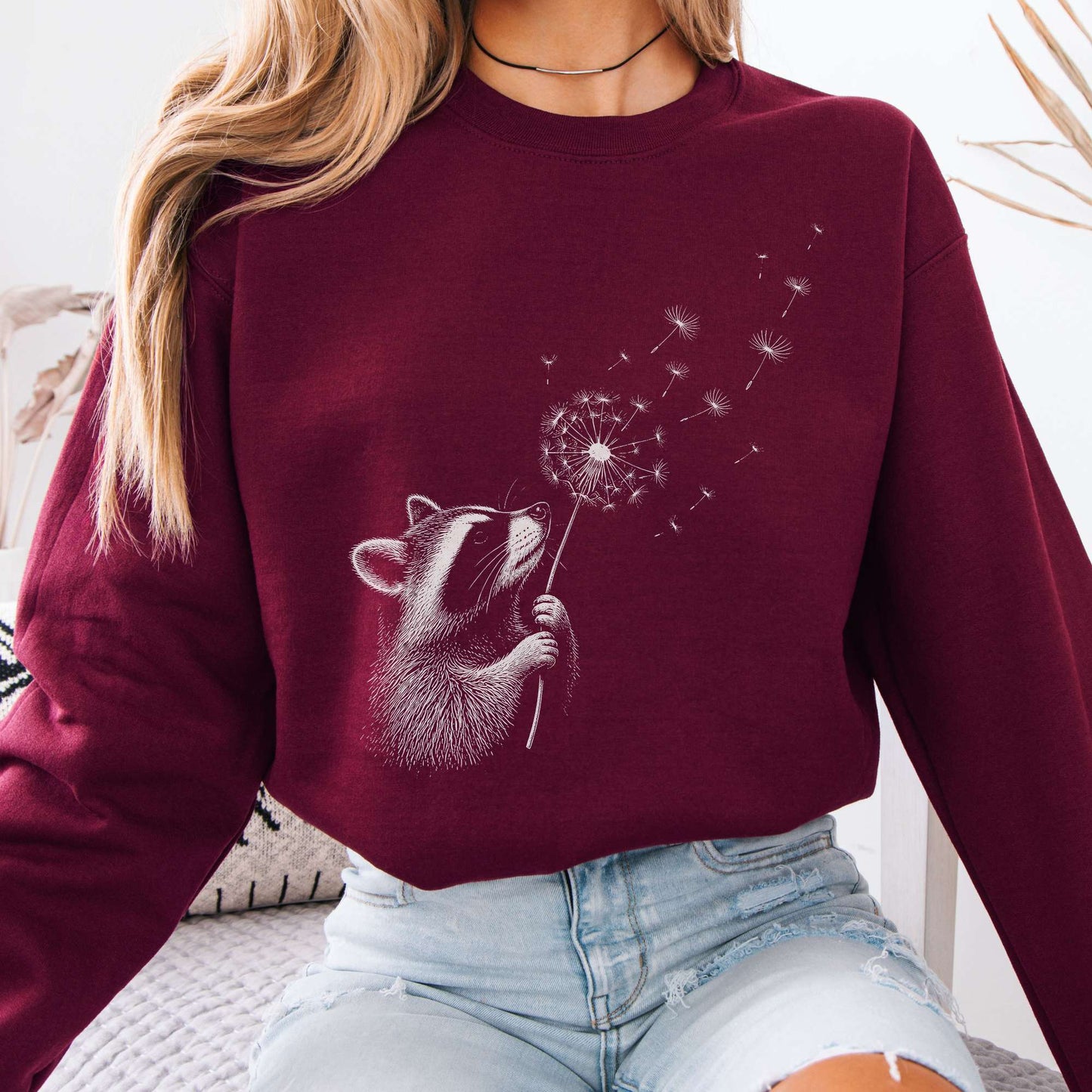 Dandelion Wish Whimsical Raccoon Sweatshirt