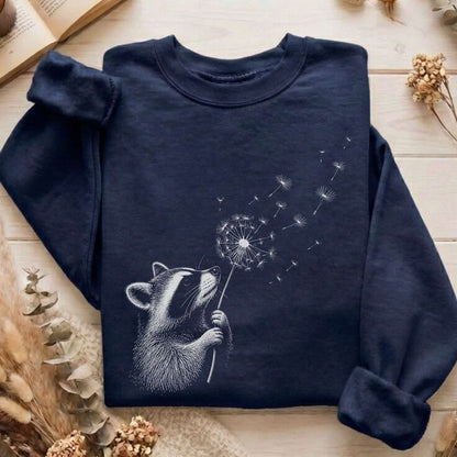 Dandelion Wish Whimsical Raccoon Sweatshirt