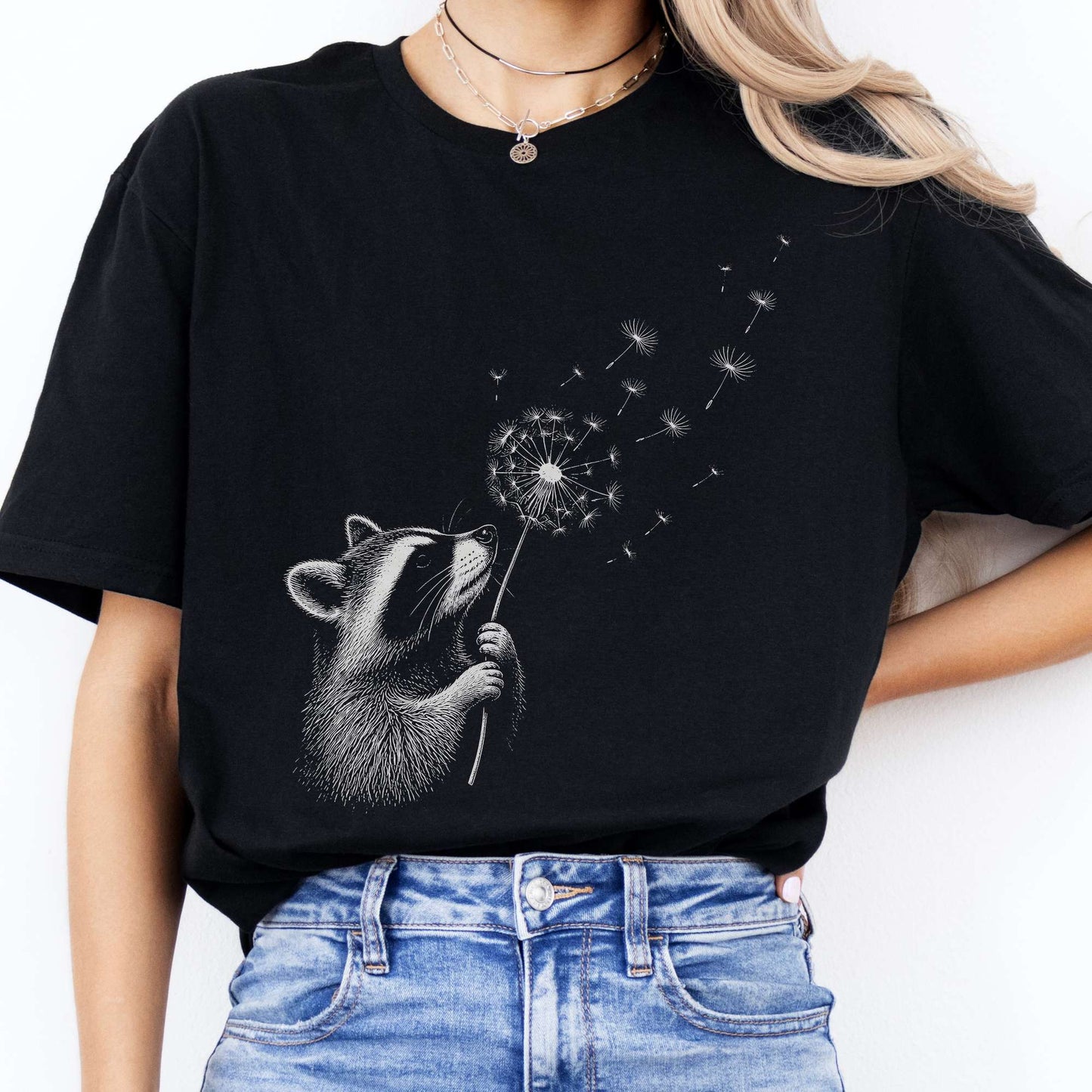 Dandelion Wish Whimsical Raccoon T-Shirt