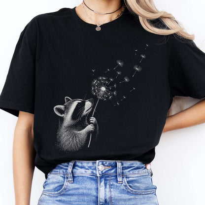 Dandelion Wish Whimsical Raccoon T-Shirt