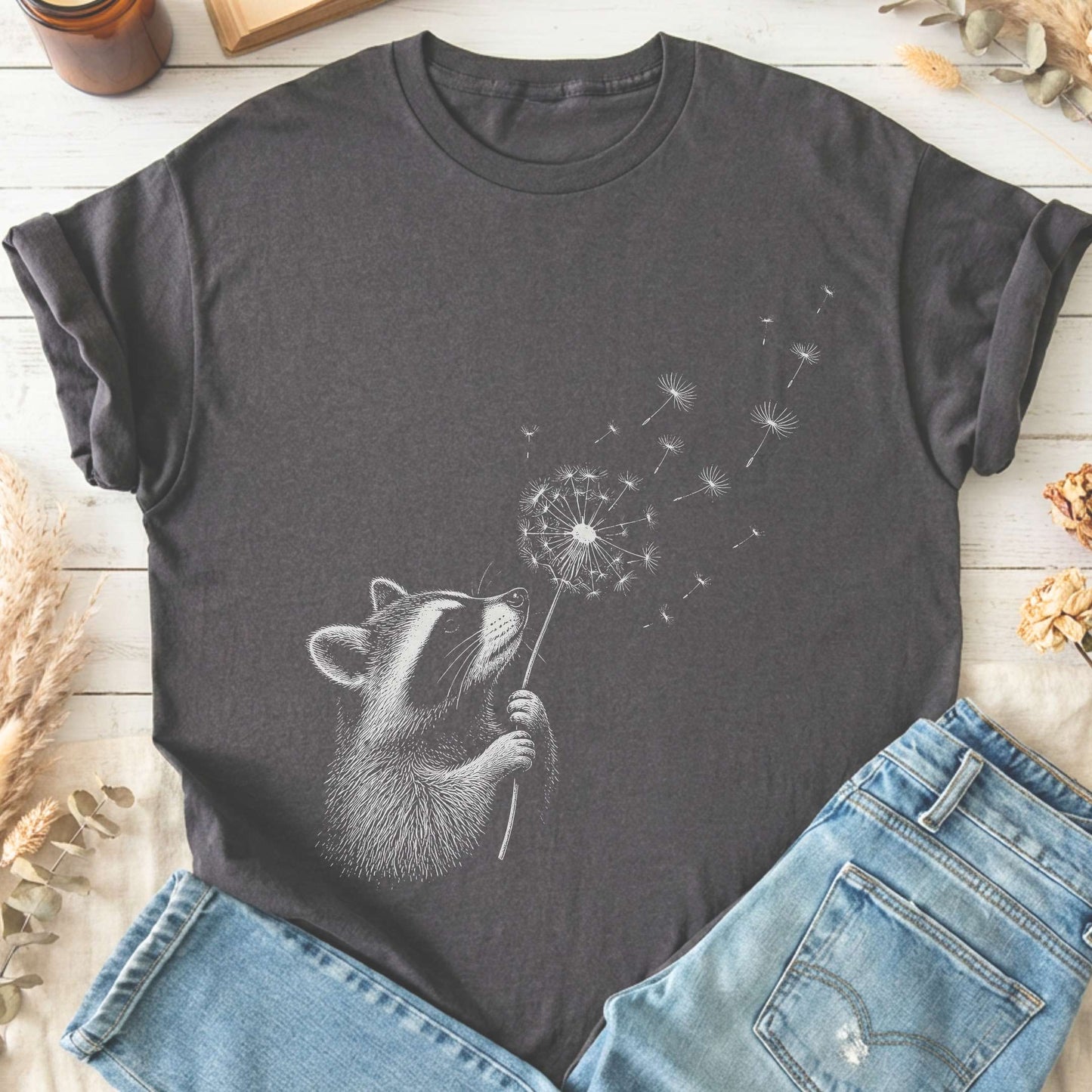 Dandelion Wish Whimsical Raccoon T-Shirt