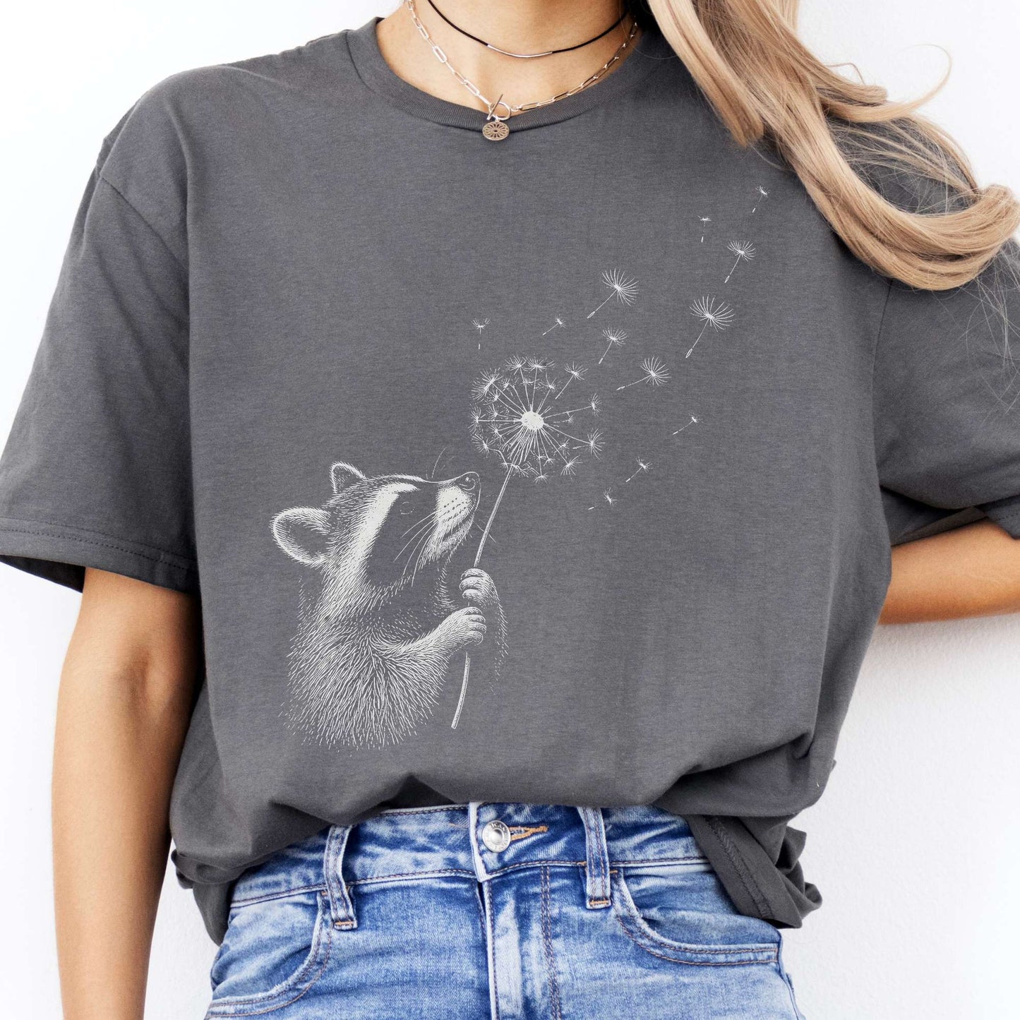 Dandelion Wish Whimsical Raccoon T-Shirt