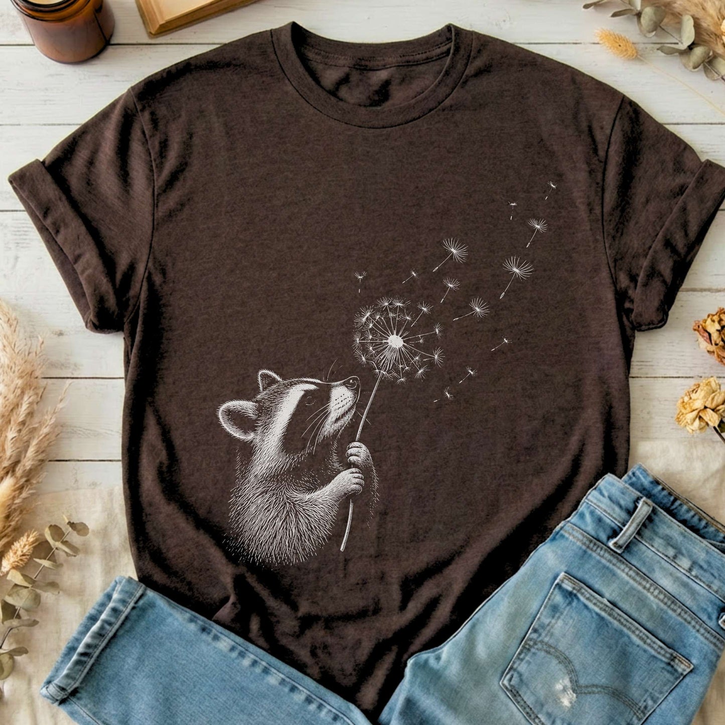 Dandelion Wish Whimsical Raccoon T-Shirt