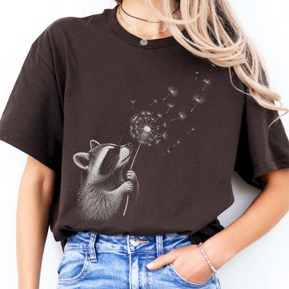 Dandelion Wish Whimsical Raccoon T-Shirt