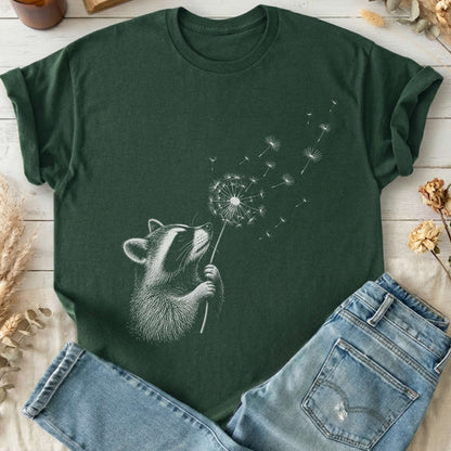 Dandelion Wish Whimsical Raccoon T-Shirt