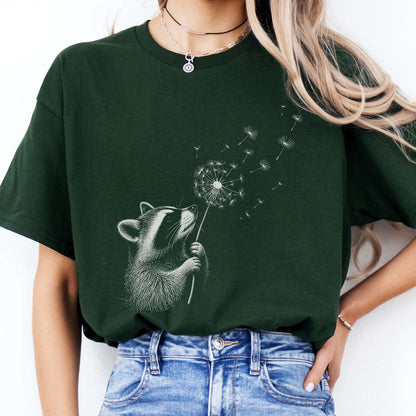 Dandelion Wish Whimsical Raccoon T-Shirt