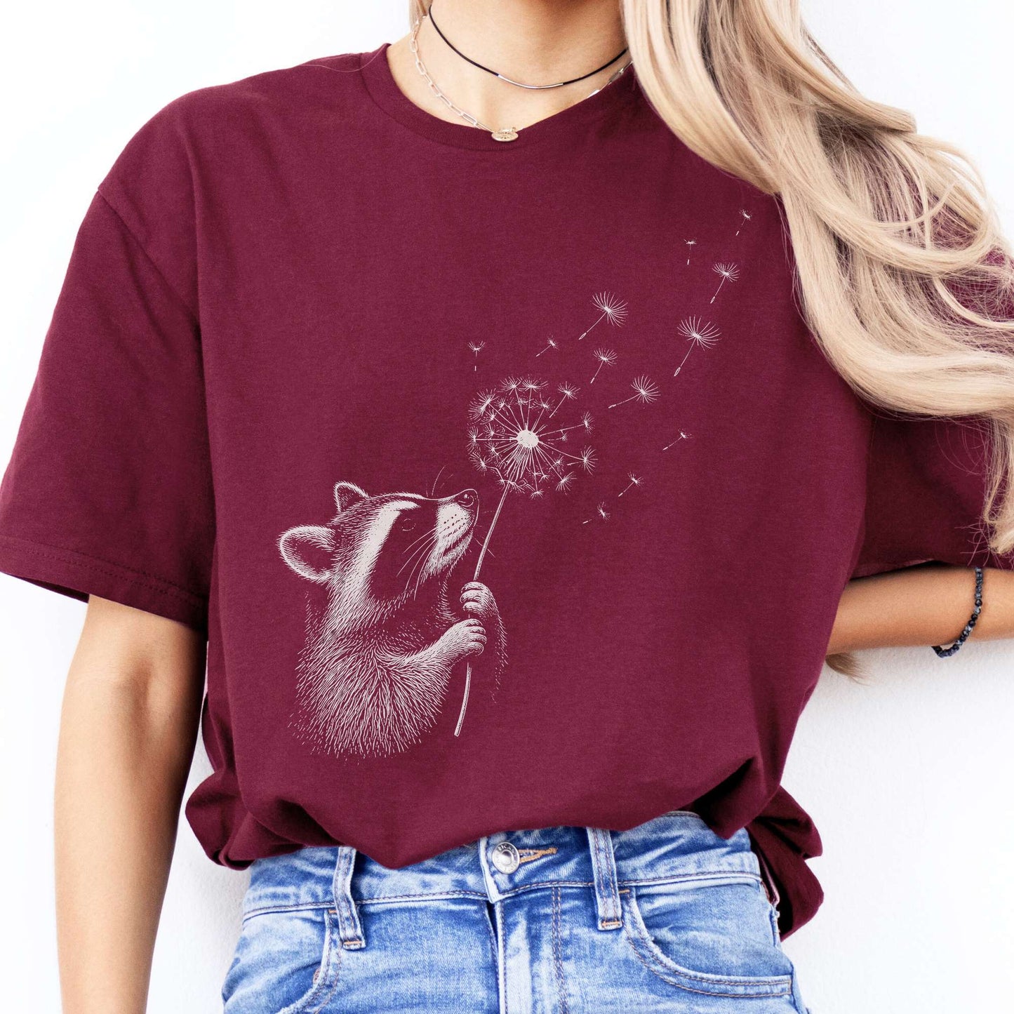 Dandelion Wish Whimsical Raccoon T-Shirt
