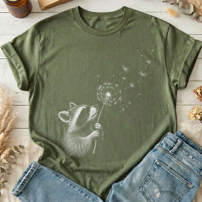 Dandelion Wish Whimsical Raccoon T-Shirt