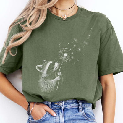 Dandelion Wish Whimsical Raccoon T-Shirt