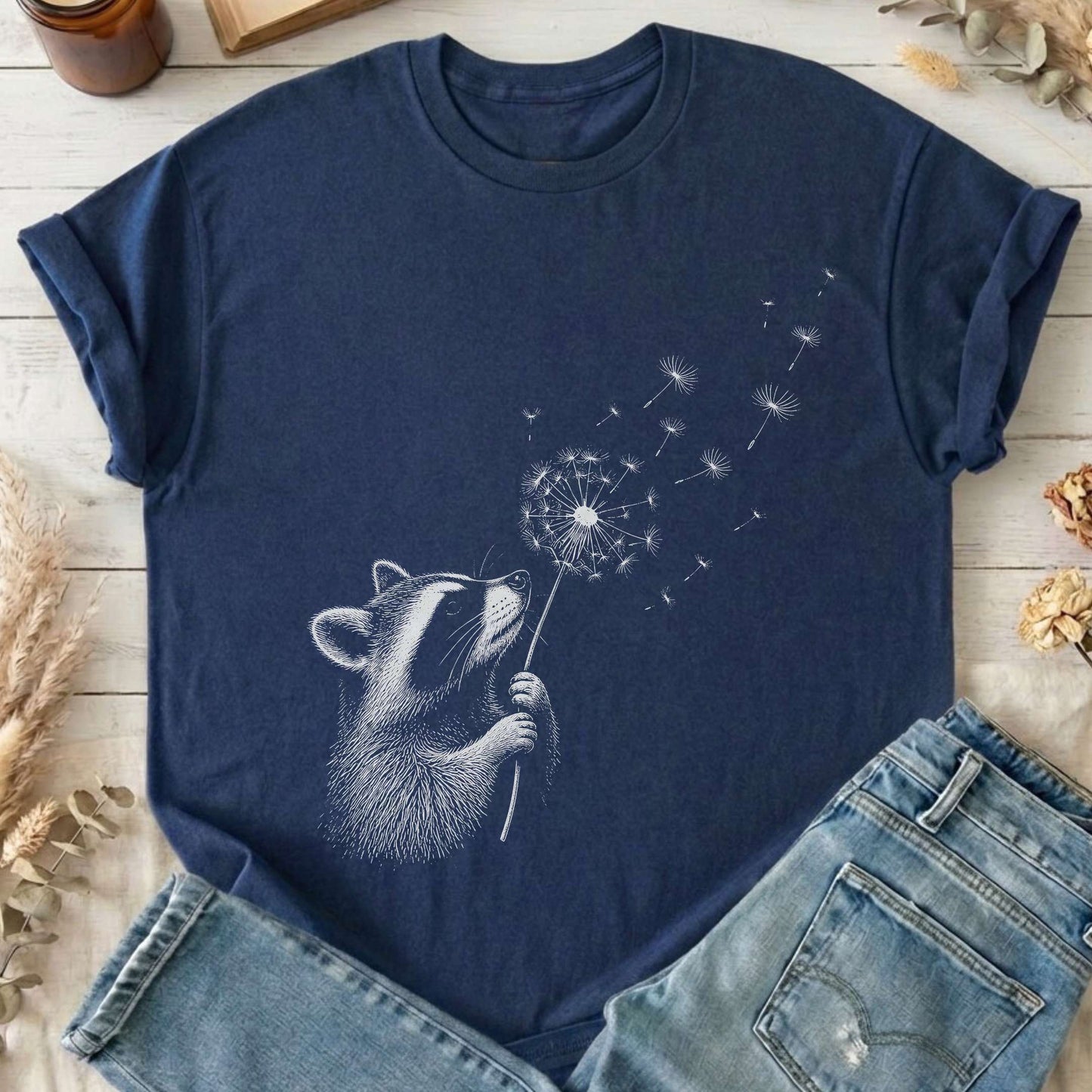 Dandelion Wish Whimsical Raccoon T-Shirt