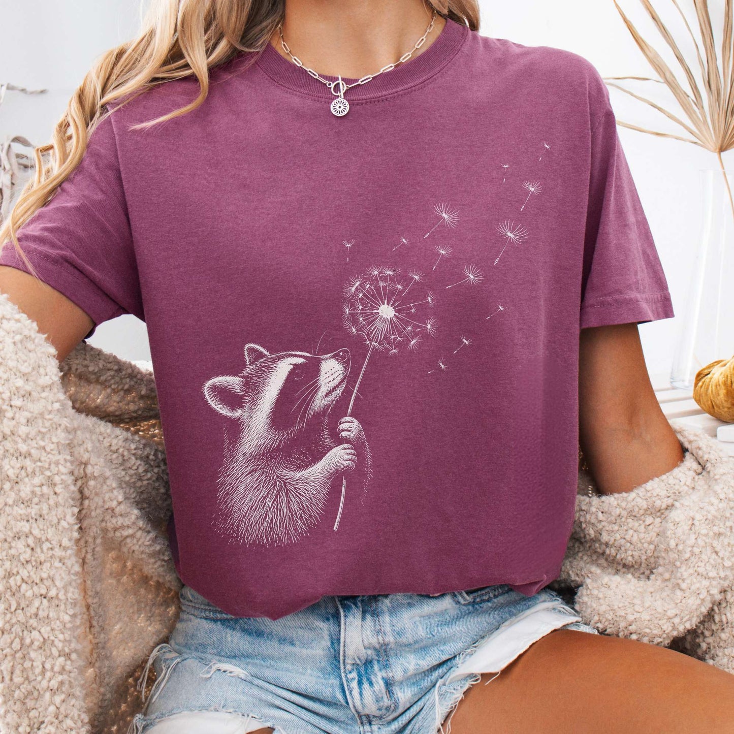 Dandelion Wish Whimsical Raccoon T-Shirt