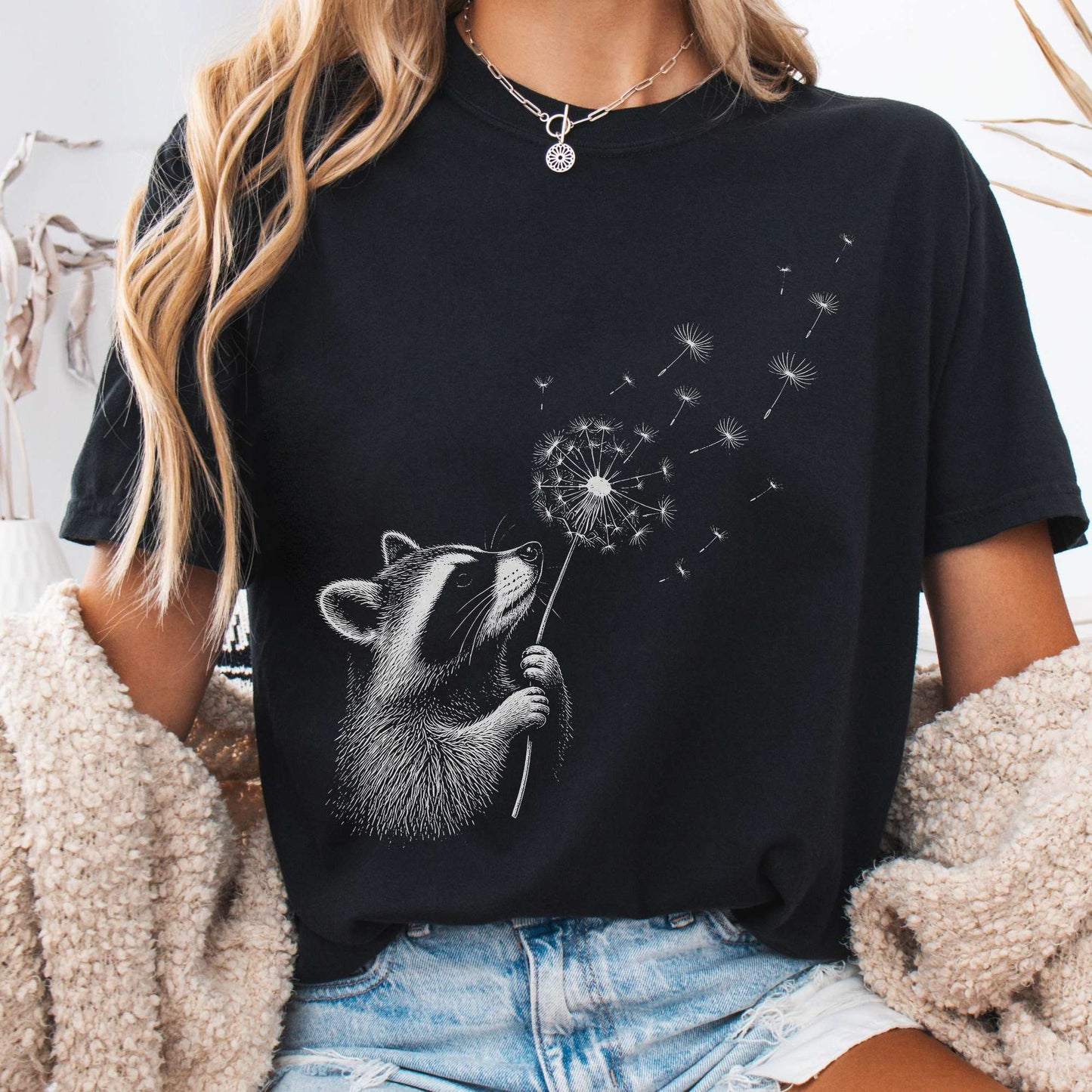 Dandelion Wish Whimsical Raccoon T-Shirt