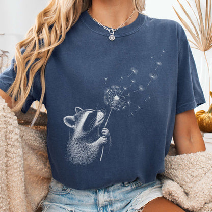 Dandelion Wish Whimsical Raccoon T-Shirt