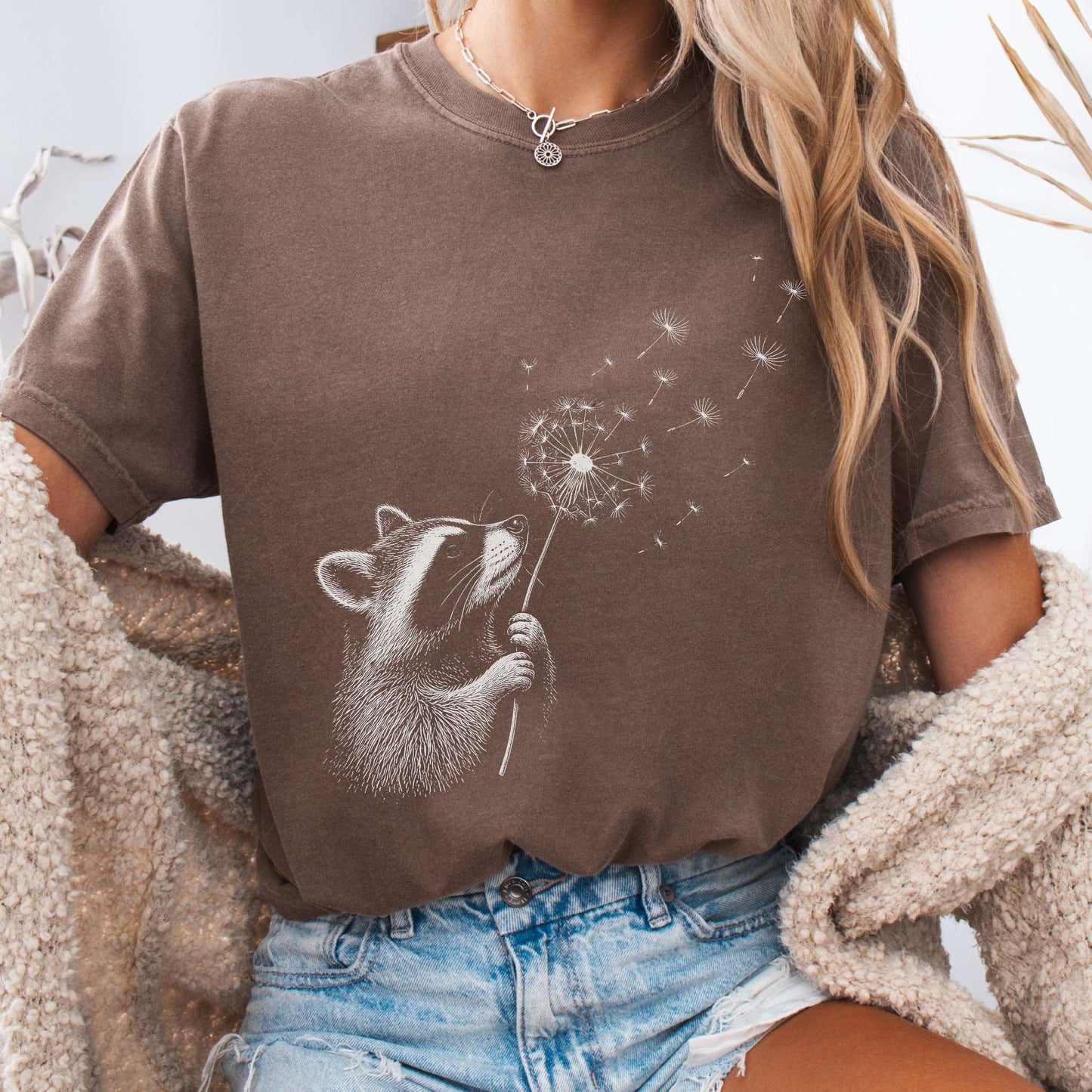 Dandelion Wish Whimsical Raccoon T-Shirt
