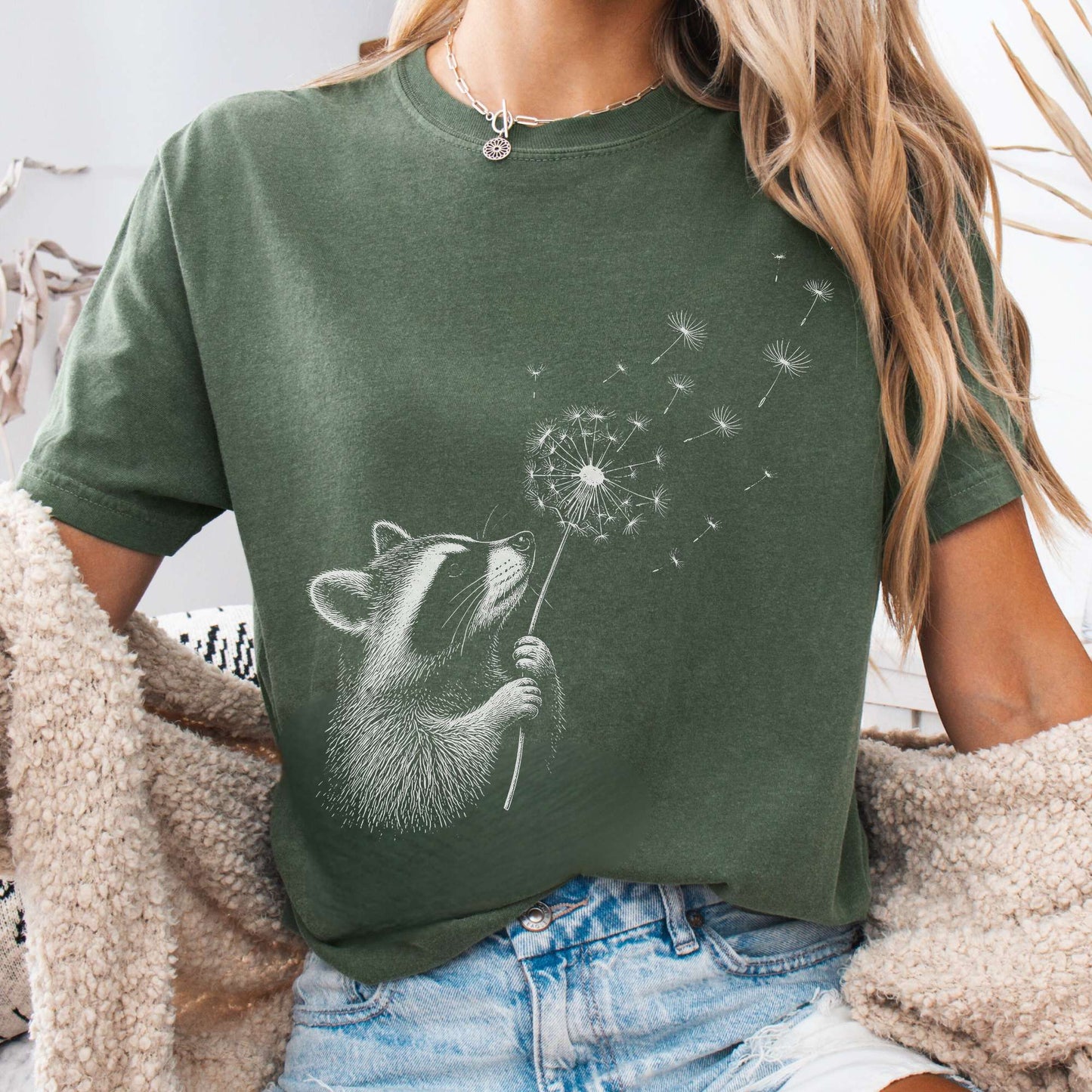 Dandelion Wish Whimsical Raccoon T-Shirt