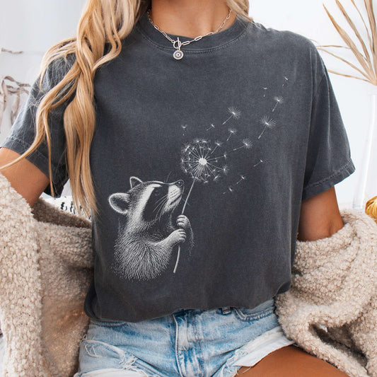 Dandelion Wish Whimsical Raccoon T-Shirt