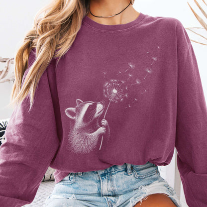Dandelion Wish Whimsical Raccoon Long Sleeve